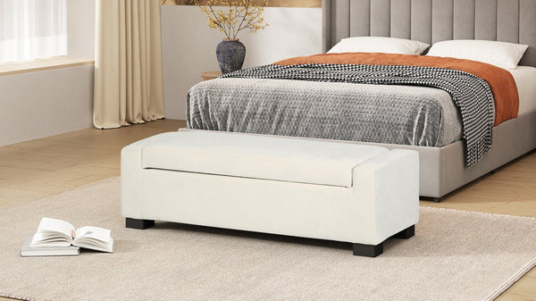 English Elm 50" Rectangular Storage Ottoman Bench Textured Fabric Hinged Lid Birch Legs Living N767P397108W