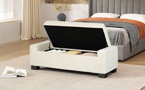 English Elm 50" Rectangular Storage Ottoman Bench Textured Fabric Hinged Lid Birch Legs Living N767P397108W