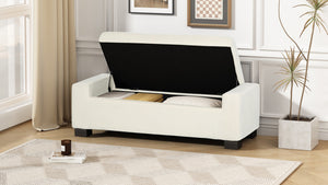 English Elm 50" Rectangular Storage Ottoman Bench Textured Fabric Hinged Lid Birch Legs Living N767P397108W