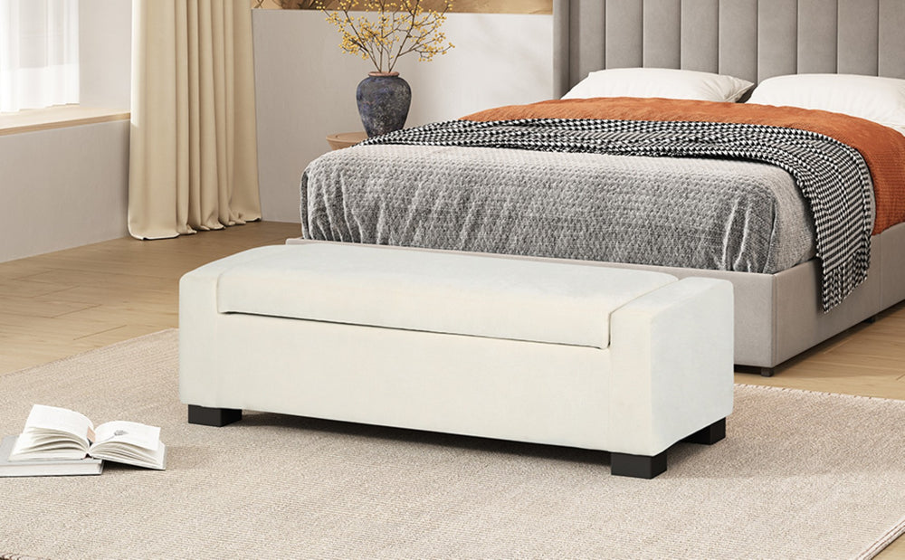 English Elm 50" Rectangular Storage Ottoman Bench Textured Fabric Hinged Lid Birch Legs Living N767P397108W