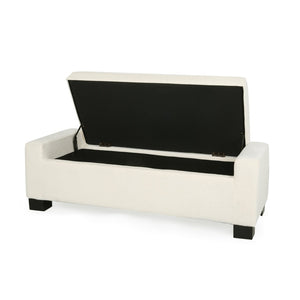 English Elm 50" Rectangular Storage Ottoman Bench Textured Fabric Hinged Lid Birch Legs Living N767P397108W