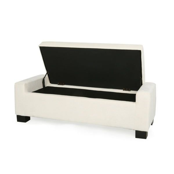 English Elm 50" Rectangular Storage Ottoman Bench Textured Fabric Hinged Lid Birch Legs Living N767P397108W