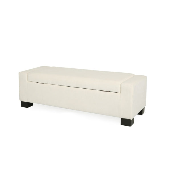 English Elm 50" Rectangular Storage Ottoman Bench Textured Fabric Hinged Lid Birch Legs Living N767P397108W