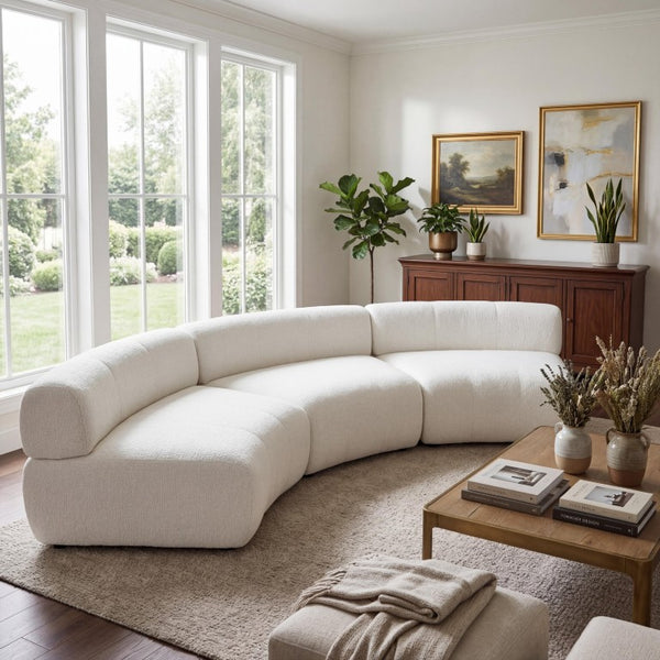 English Elm 118.5 Curved Modular Sectional Sofa Three Piece Polyester Foam Living Room Seating Beige N767P398936B