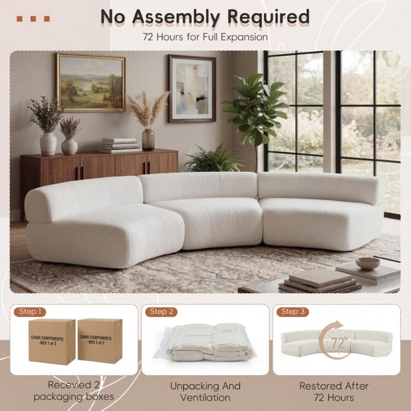 English Elm 118.5 Curved Modular Sectional Sofa Three Piece Polyester Foam Living Room Seating Beige N767P398936B