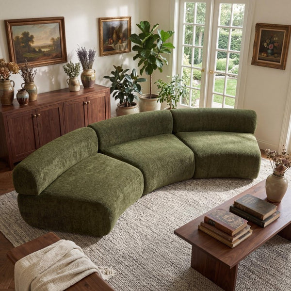 English Elm 118.5 Curved Modular Sectional Sofa Three Piece Polyester Foam Living Room Seating Green N767P398936G