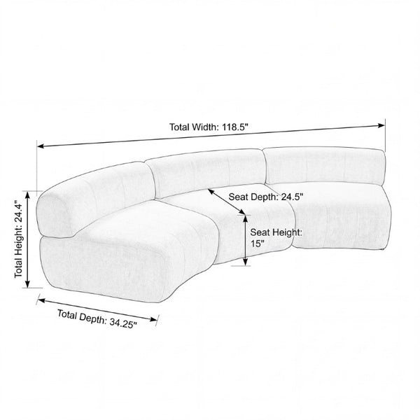English Elm 118.5 Curved Modular Sectional Sofa Three Piece Polyester Foam Living Room Seating Green N767P398936G