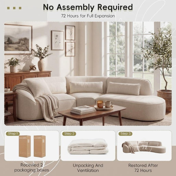 English Elm 118.5 Curved Modular Sectional Sofa with High Density Foam No Assembly Required Beige 123 inches N767P416756B