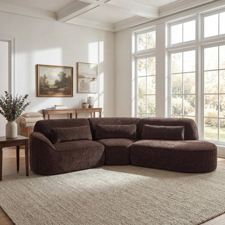 English Elm 123 Inch Curved 3 Piece Sectional Sofa with Chaise Plush Lambs Wool Living Room N767P416756D