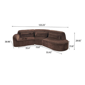 English Elm 123 Inch Curved 3 Piece Sectional Sofa with Chaise Plush Lambs Wool Living Room N767P416756D