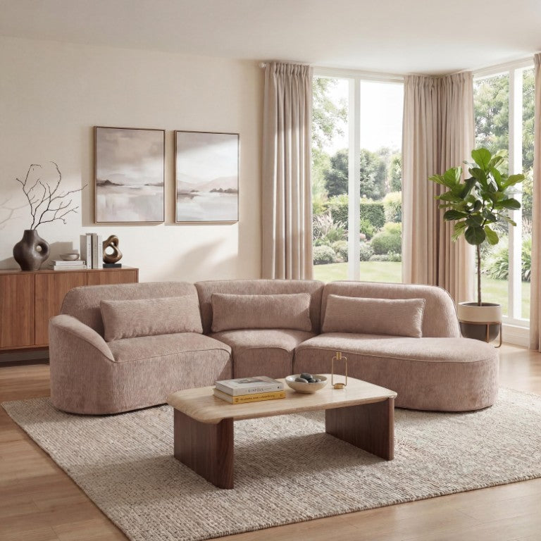 English Elm 123 Inch Curved Sectional Sofa with Plush Lamb Wool Upholstery for Living Room N767P416756R