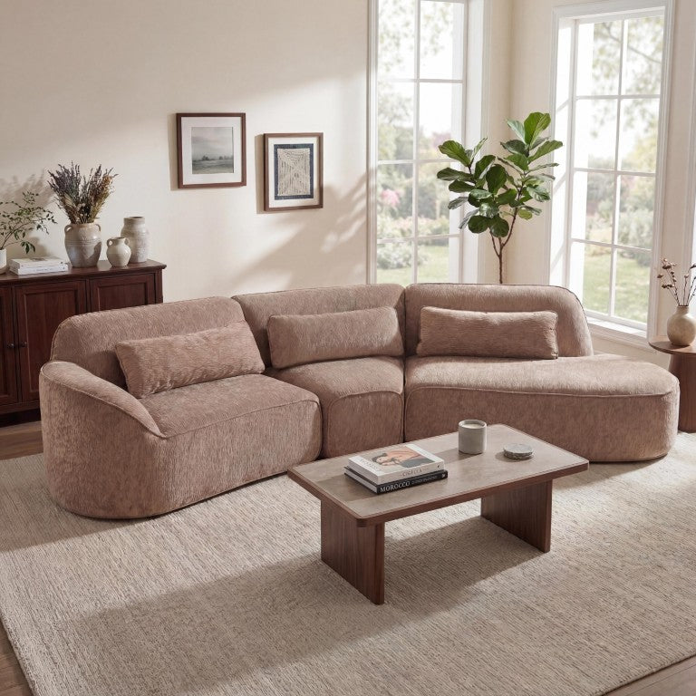 English Elm 123 Inch Curved Sectional Sofa with Plush Lamb Wool Upholstery for Living Room N767P416756R