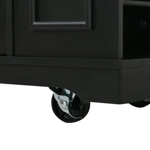 English Elm 54" Farmhouse Rolling Kitchen Island Solid Wood Cart with Glass Cabinet and Power Outlet Black+Walnut N767P417396B