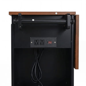 English Elm 54" Farmhouse Rolling Kitchen Island Solid Wood Cart with Glass Cabinet and Power Outlet Black+Walnut N767P417396B