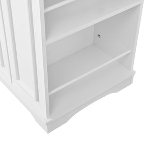 English Elm 54" Farmhouse Rolling Kitchen Island Solid Wood Cart with Glass Cabinet and Power Outlet White+Walnut N767P417396W