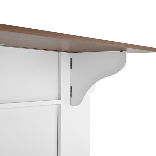 English Elm 54" Farmhouse Rolling Kitchen Island Solid Wood Cart with Glass Cabinet and Power Outlet White+Walnut N767P417396W