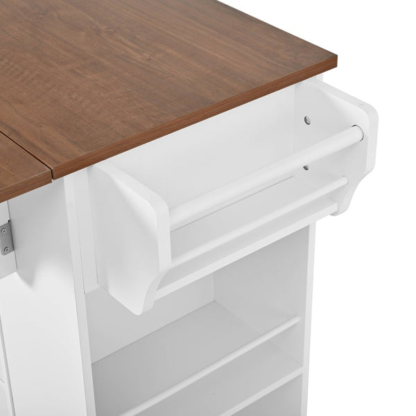 English Elm 54" Farmhouse Rolling Kitchen Island Solid Wood Cart with Glass Cabinet and Power Outlet White+Walnut N767P417396W