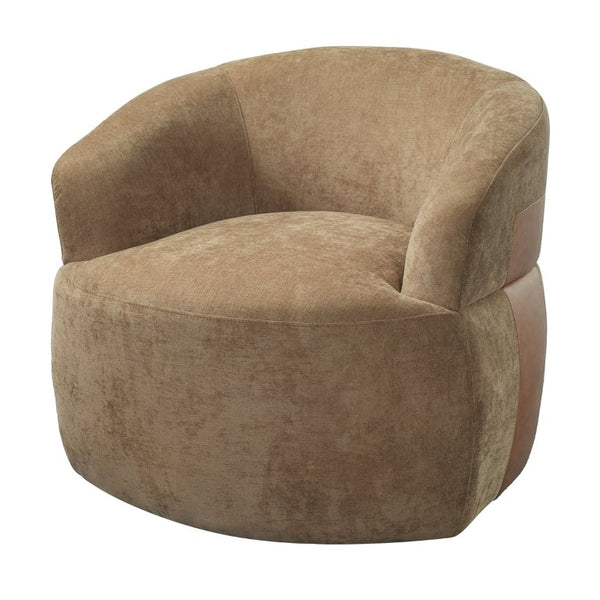 English Elm 360° Swivel Barrel Accent Chair Polyester and PU Leather Padded Seat for Living Room Brown N767P422941B