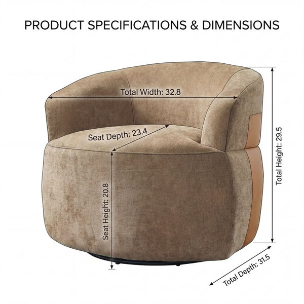 English Elm 360° Swivel Barrel Accent Chair Polyester and PU Leather Padded Seat for Living Room Brown N767P422941B