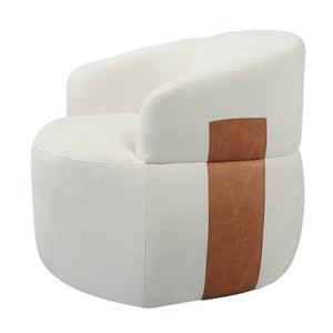 English Elm 360° Swivel Barrel Accent Chair Polyester and PU Leather Padded Seat for Living Room White N767P422941W