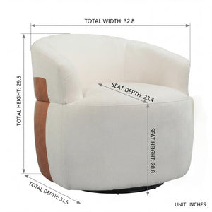 English Elm 360° Swivel Barrel Accent Chair Polyester and PU Leather Padded Seat for Living Room White N767P422941W