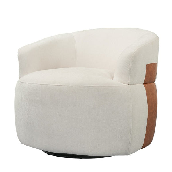 English Elm 360° Swivel Barrel Accent Chair Polyester and PU Leather Padded Seat for Living Room White N767P422941W