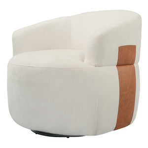 English Elm 360° Swivel Barrel Accent Chair Polyester and PU Leather Padded Seat for Living Room White N767P422941W