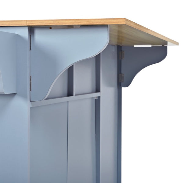 English Elm 54.2 Inch Rolling Kitchen Island with Glass Cabinet Open Shelves and Built in Prep Storage Blue Gray N767P426850E