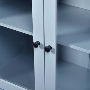 English Elm 54.2 Inch Rolling Kitchen Island with Glass Cabinet Open Shelves and Built in Prep Storage Blue Gray N767P426850E