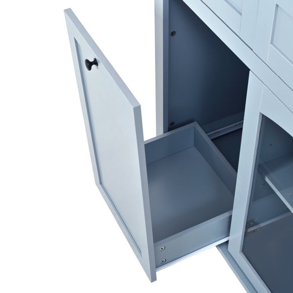 English Elm 54.2 Inch Rolling Kitchen Island with Glass Cabinet Open Shelves and Built in Prep Storage Blue Gray N767P426850E