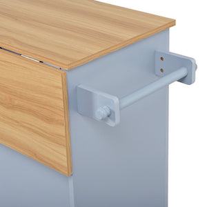 English Elm 54.2 Inch Rolling Kitchen Island with Glass Cabinet Open Shelves and Built in Prep Storage Blue Gray N767P426850E