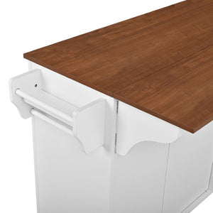 English Elm 54.2 Inch Rolling Kitchen Island with Glass Cabinet Open Shelves and Built in Prep Storage White+Walnut N767P426850W