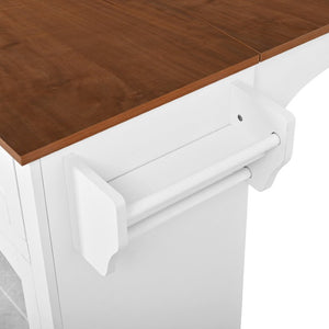 English Elm 54.2 Inch Rolling Kitchen Island with Glass Cabinet Open Shelves and Built in Prep Storage White+Walnut N767P426850W