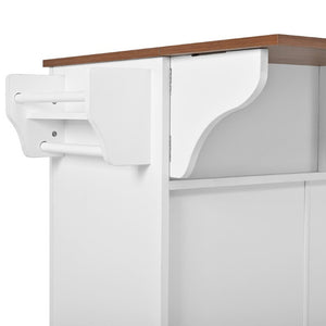 English Elm 54.2 Inch Rolling Kitchen Island with Glass Cabinet Open Shelves and Built in Prep Storage White+Walnut N767P426850W