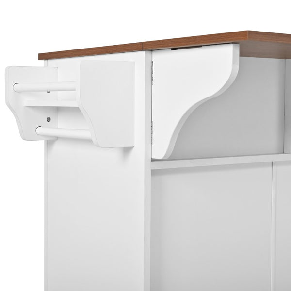 English Elm 54.2 Inch Rolling Kitchen Island with Glass Cabinet Open Shelves and Built in Prep Storage White+Walnut N767P426850W