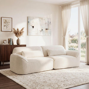 English Elm 95 Inch Curved Sectional Sofa with Chaise Plush Wool-Like Fabric Retro Modern Living Room Beige N767P437336B