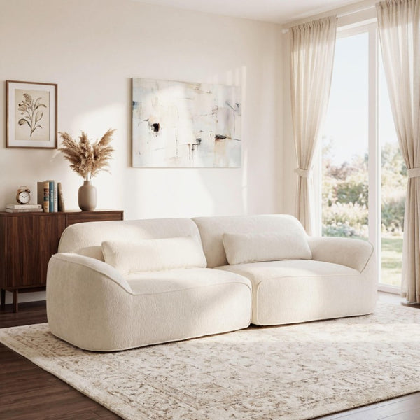 English Elm 95 Inch Curved Sectional Sofa with Chaise Plush Wool-Like Fabric Retro Modern Living Room Beige N767P437336B