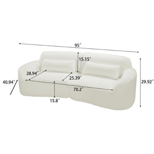 English Elm 95 Inch Curved Sectional Sofa with Chaise Plush Wool-Like Fabric Retro Modern Living Room Beige N767P437336B