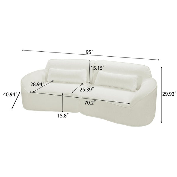 English Elm 95 Inch Curved Sectional Sofa with Chaise Plush Wool-Like Fabric Retro Modern Living Room Beige N767P437336B