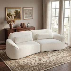 English Elm 95 Inch Curved Sectional Sofa with Chaise Plush Wool-Like Fabric Retro Modern Living Room Beige N767P437336B