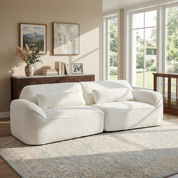 English Elm 95 Inch Curved Sectional Sofa with Chaise Plush Wool-Like Fabric Retro Modern Living Room Beige N767P437336B