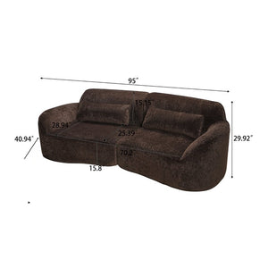 English Elm 95 Inch Curved Sectional Sofa with Chaise Plush Wool Fabric Retro Modern Living Room N767P437336D