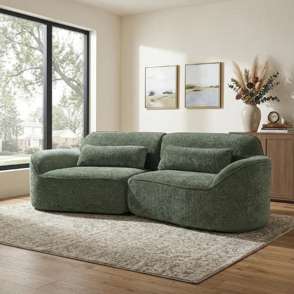 English Elm 95 Inch Curved Sectional Sofa with Chaise Plush Wool-Like Fabric Retro Modern Living Room Green N767P437336G