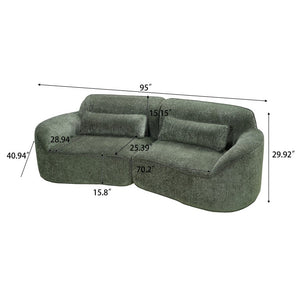 English Elm 95 Inch Curved Sectional Sofa with Chaise Plush Wool-Like Fabric Retro Modern Living Room Green N767P437336G