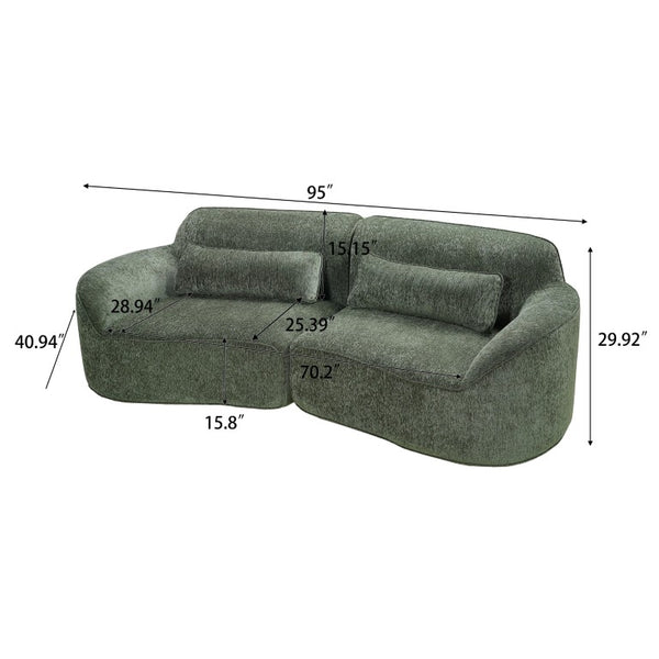 English Elm 95 Inch Curved Sectional Sofa with Chaise Plush Wool-Like Fabric Retro Modern Living Room Green N767P437336G
