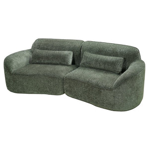English Elm 95 Inch Curved Sectional Sofa with Chaise Plush Wool-Like Fabric Retro Modern Living Room Green N767P437336G