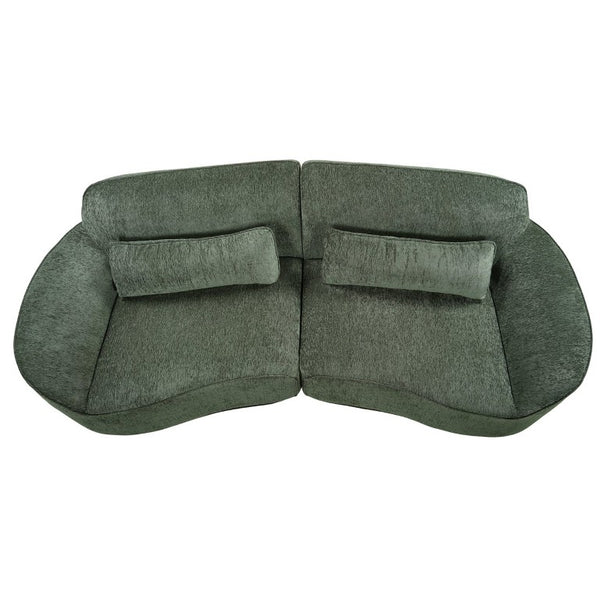 English Elm 95 Inch Curved Sectional Sofa with Chaise Plush Wool-Like Fabric Retro Modern Living Room Green N767P437336G