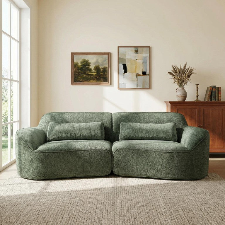 English Elm 95 Inch Curved Sectional Sofa with Chaise Plush Wool-Like Fabric Retro Modern Living Room Green N767P437336G