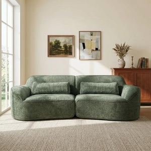 English Elm 95 Inch Curved Sectional Sofa with Chaise Plush Wool-Like Fabric Retro Modern Living Room Green N767P437336G