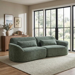 English Elm 95 Inch Curved Sectional Sofa with Chaise Plush Wool-Like Fabric Retro Modern Living Room Green N767P437336G